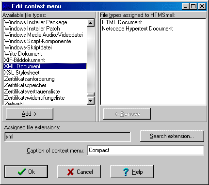 dialog window 'edit context menu'