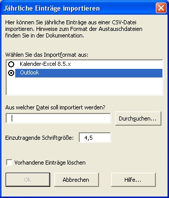 Dialogfenster 'Jhrliche Eintrge importieren'
