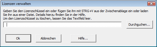 Dialogfenster zur Eingabe des Lizenzschlssels