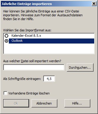 Dialogfenster 'Jhrliche Eintrge importieren'