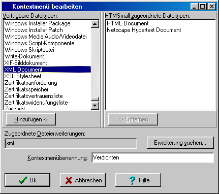 Dialogfenster 'Kontextmen bearbeiten'