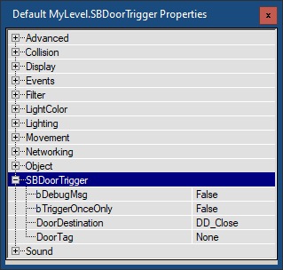 Screenhot: Property window SBDoorTrigger