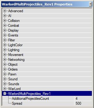 Screenhot: Property window WarlordMultiProjectiles