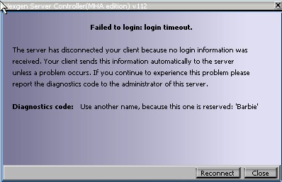 dialog window 'Failed to login'